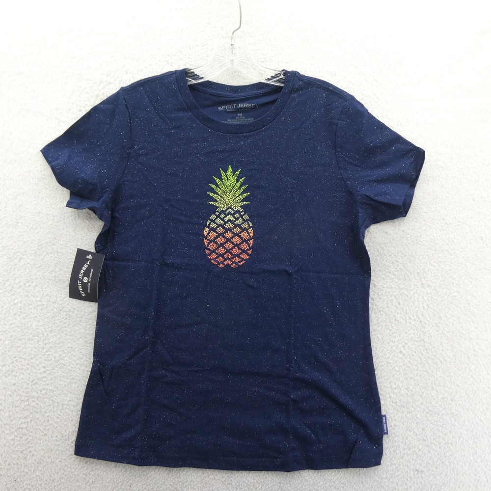 Spirit Jersey‎ Shirt Womens Medium Pineapple Navy Blue Glitter Sparkle Cotton